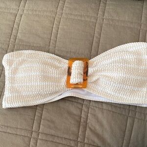 White Textured Women's Top with Gold Buckle